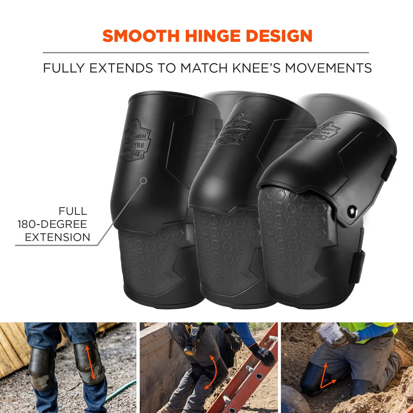 Ergodyne Hard Shell Hinged Knee Pads - Non-Marring Rubber Cap