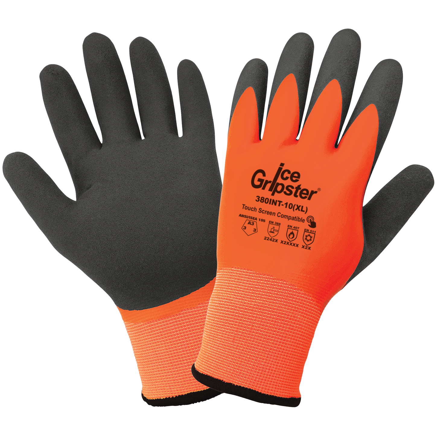 Ice Gripster - hi-vis orange, 2-layer dipped, insulated, water resistant, 6DZ/1CS