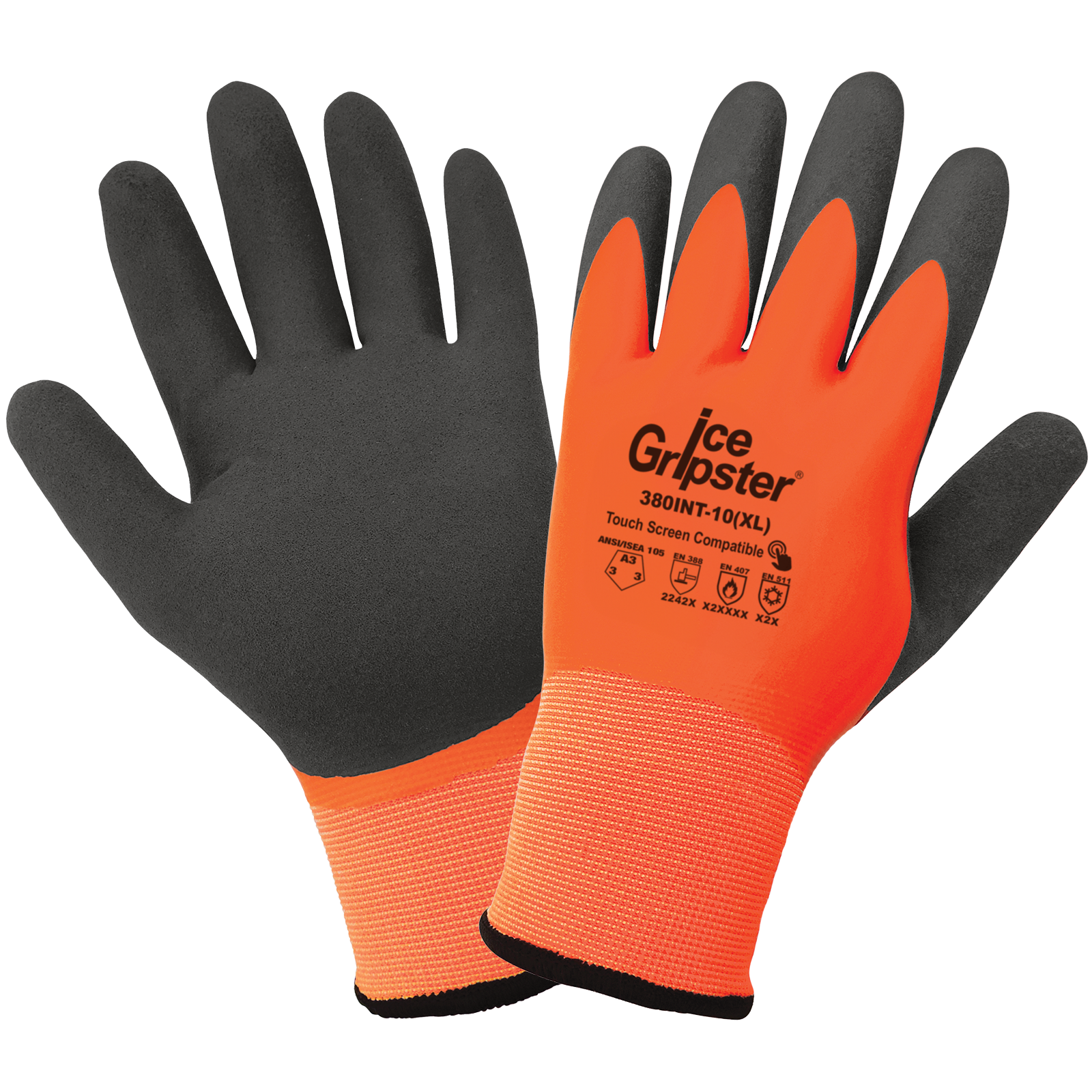 Ice Gripster - hi-vis orange, 2-layer dipped, insulated, water resistant, 6DZ/1CS