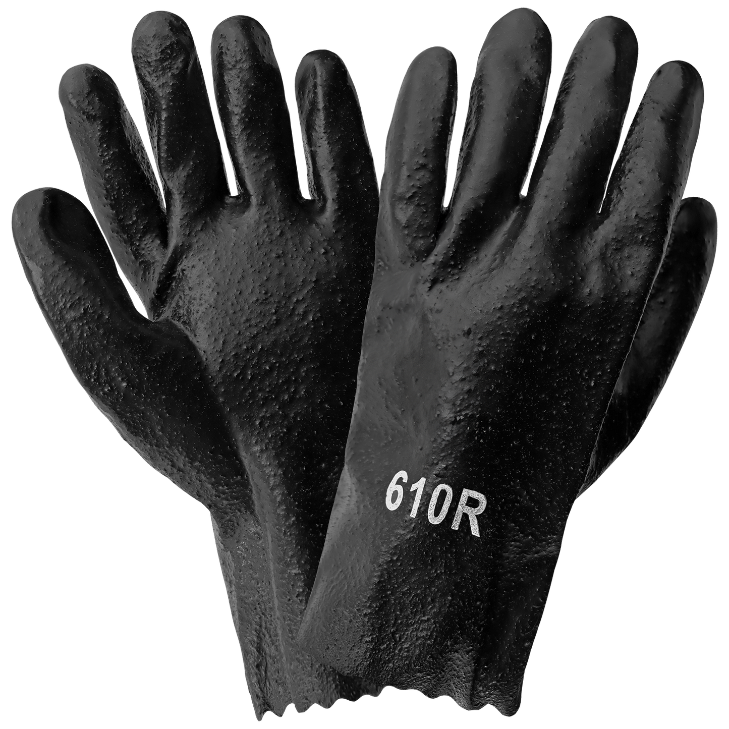 Economy 10-Inch Black PVC on Cotton Interlock Liner Solvent Resistant Gloves