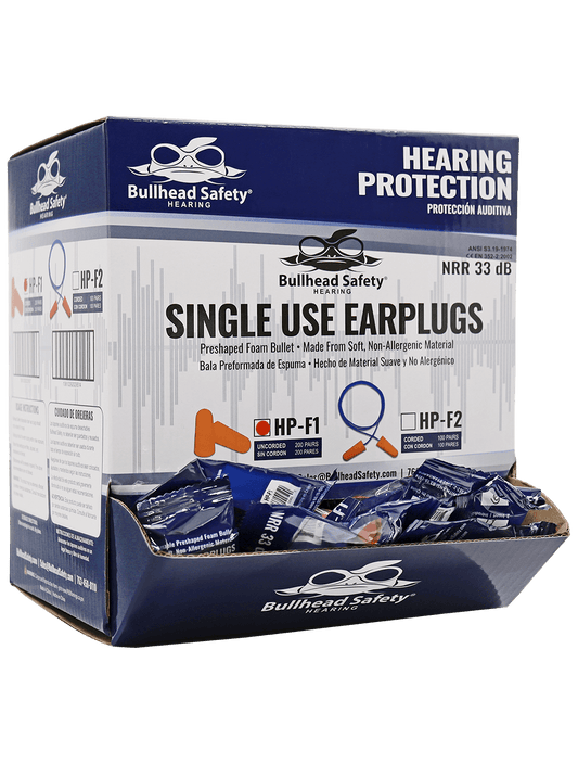 Bullhead Safety Hearing Protection Uncorded Polyurethane Foam NRR 32 dB Earplugs