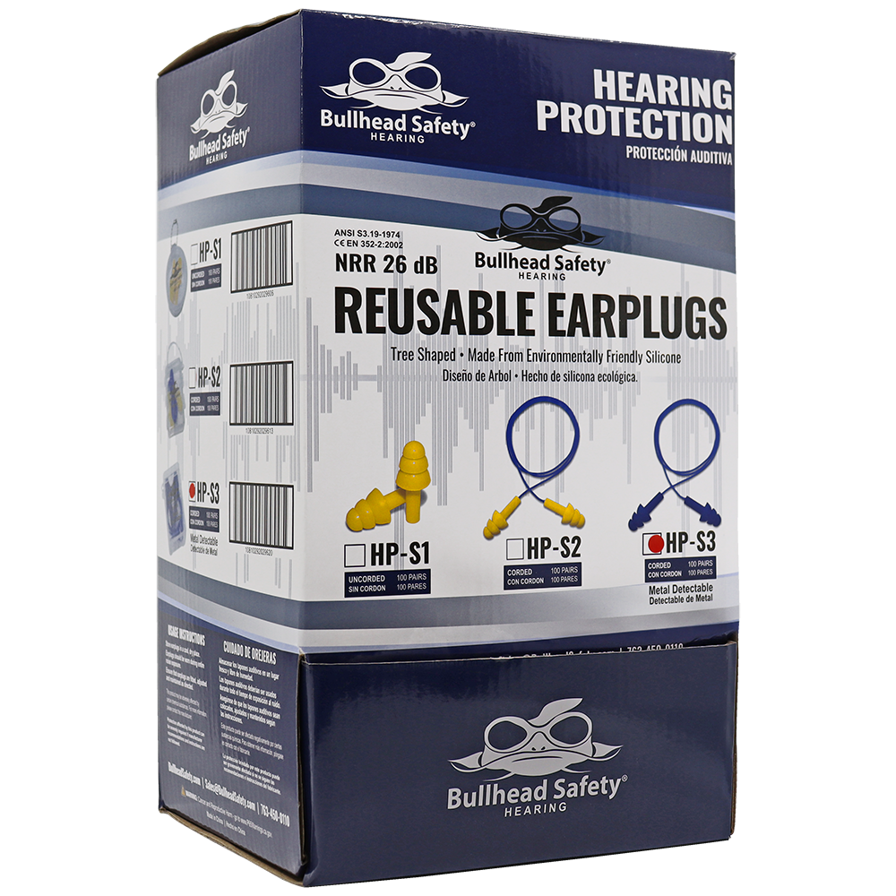 Corded, blue silicone, metal detectable earplug, NPR 23, includes clear case, 100PR/1BX, 10BX/1CS