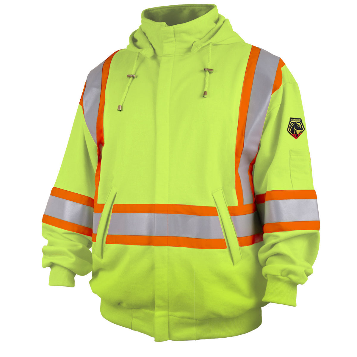 12 oz. FR Hooded Sweatshirt Lime Green with Reflective Stripes 

