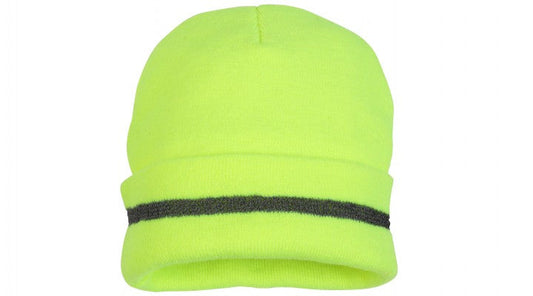 Non-rated Hi-Vis Lime Knit Cap, 100% Polyester Knit, one size fits most
