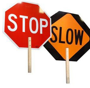 Paddle 18" x 18" Stop/Slow Non-Reflective w/Wooden Handle