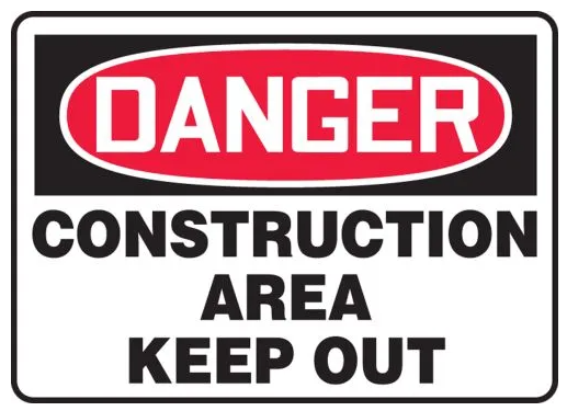 OSHA Sign, Danger Construction Area, Keep Out, 10" X 14", Plastic