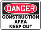 OSHA Sign, Danger Construction Area, Keep Out, 10" X 14", Plastic