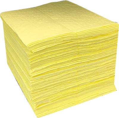 15"x18" hazmat single-ply sorbent pads, yellow, 100ct
