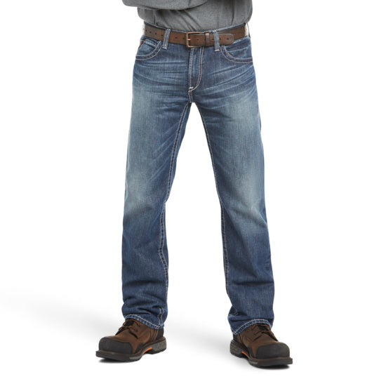 Ariat FR relaxed boot cut jean, stitch detail pocket, light wash