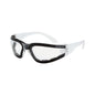 Clear anti-fog glass, crossfire shield, foam lined