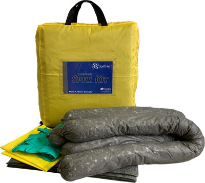 Small carry bag universal spill kit - 12 absorbent pads, 3 - 3"x4' socks, 1pr of nitrile gloves, 1 disposable bag with tie, 1 instruction sheet