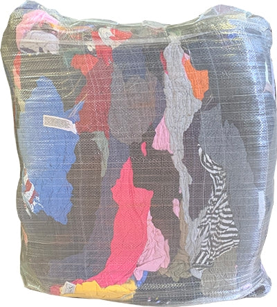Reclaimed Mixed Colored T-Shirt Rags, 47LB Compressed Bag